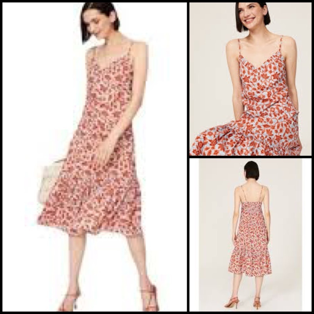Derek Lam Collective Floral Print Tiered Sleeveless Midi Cottagecore Dress 38